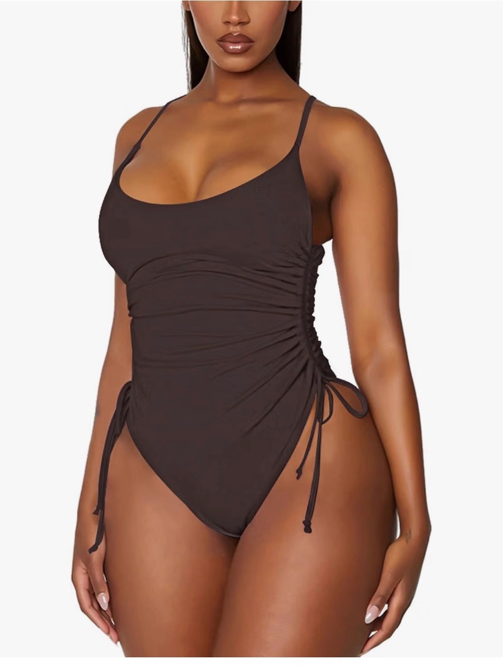Women's Ruched Side-Tie One-Piece Swimsuit - Brown